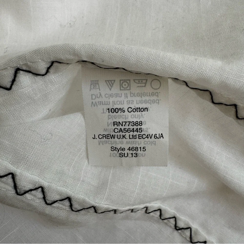 J.Crew White Cotton Gauze Black Embroidered V-Neck Puff Sleeve Top 0